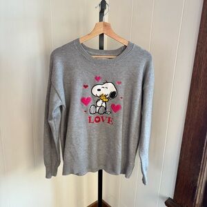 Peanuts Gray Crew Neck Sweater Snoopy Woodstock Love M